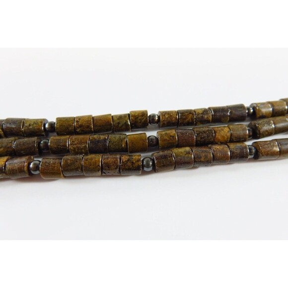 7 1/2" Triple Strand Bronzite 4mm Tube Sterling Silver Beaded Toggle Bracelet - Picture 7 of 12